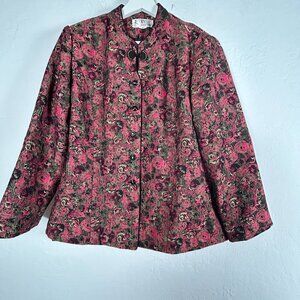 Vintage Tian You Womens Floral Brocade Jacket Mandarin Collar Long Sleeve Size 1
